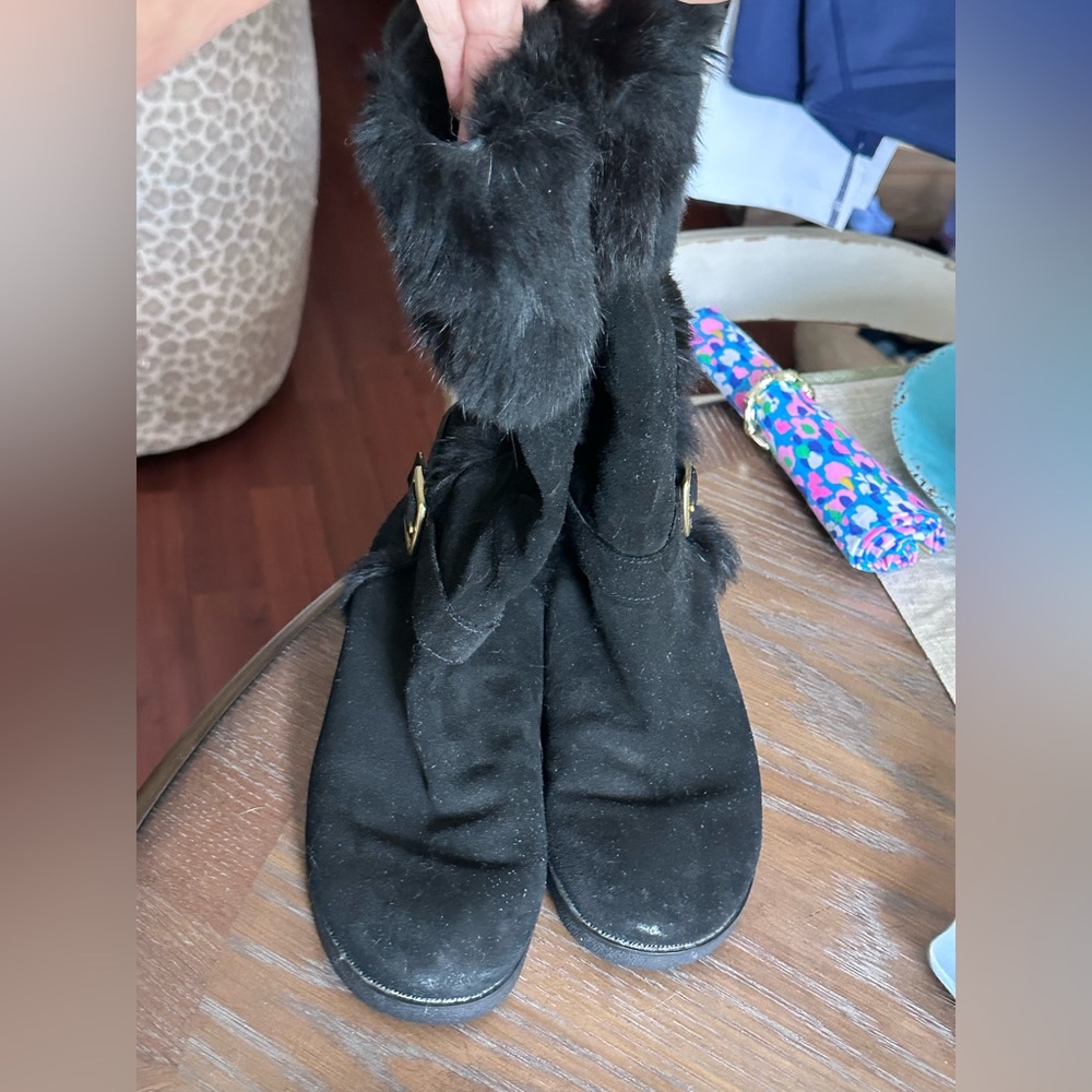 Coach Black Fur-Trimmed Boots